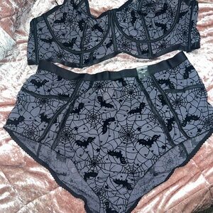 Torrid Black and Gray Halloween Bra and Panty Set